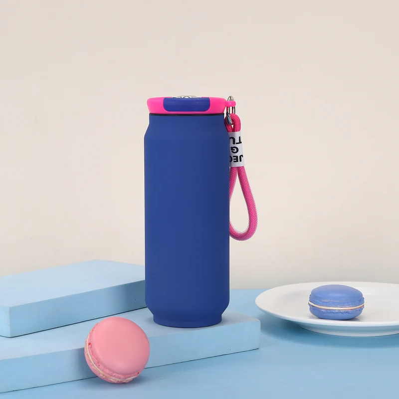 New Style 304 Stainless Steel Thermos Outdoor Portable Cans Lanyard Accompaniably Cups Solid Color Household Straight Water Cup