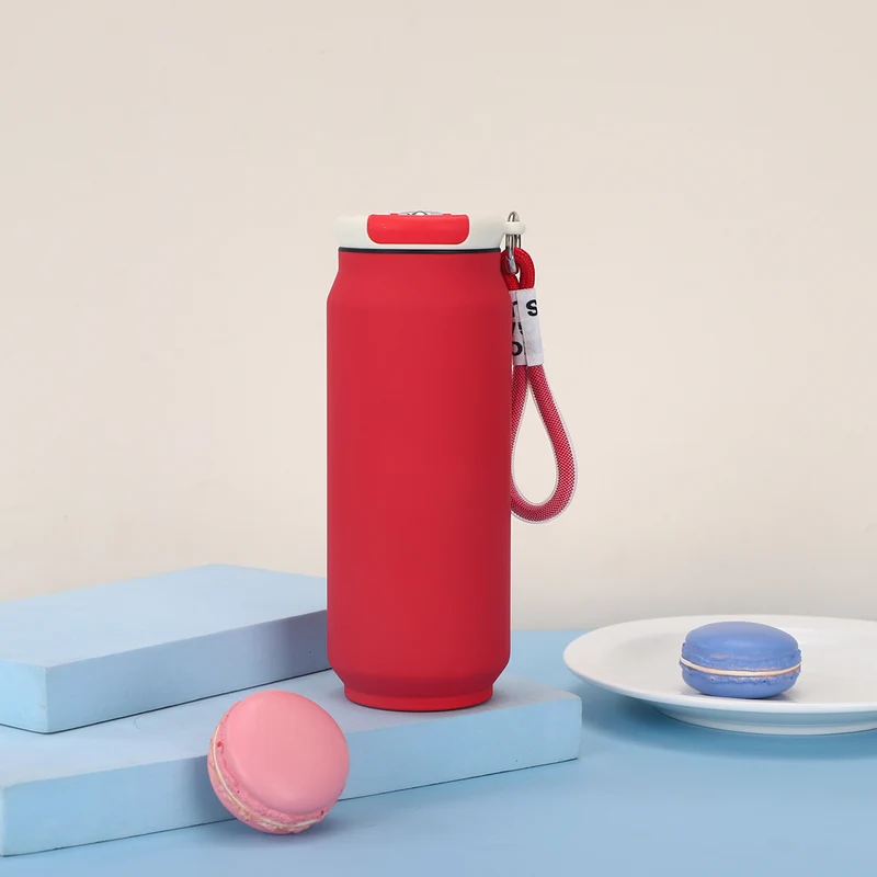 New Style 304 Stainless Steel Thermos Outdoor Portable Cans Lanyard Accompaniably Cups Solid Color Household Straight Water Cup