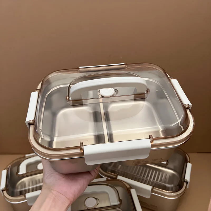 304 Stainless Steel Preservation Box Food Sealed Lunch Box for Microwave Lunch Box Large Capacity Square with Handler