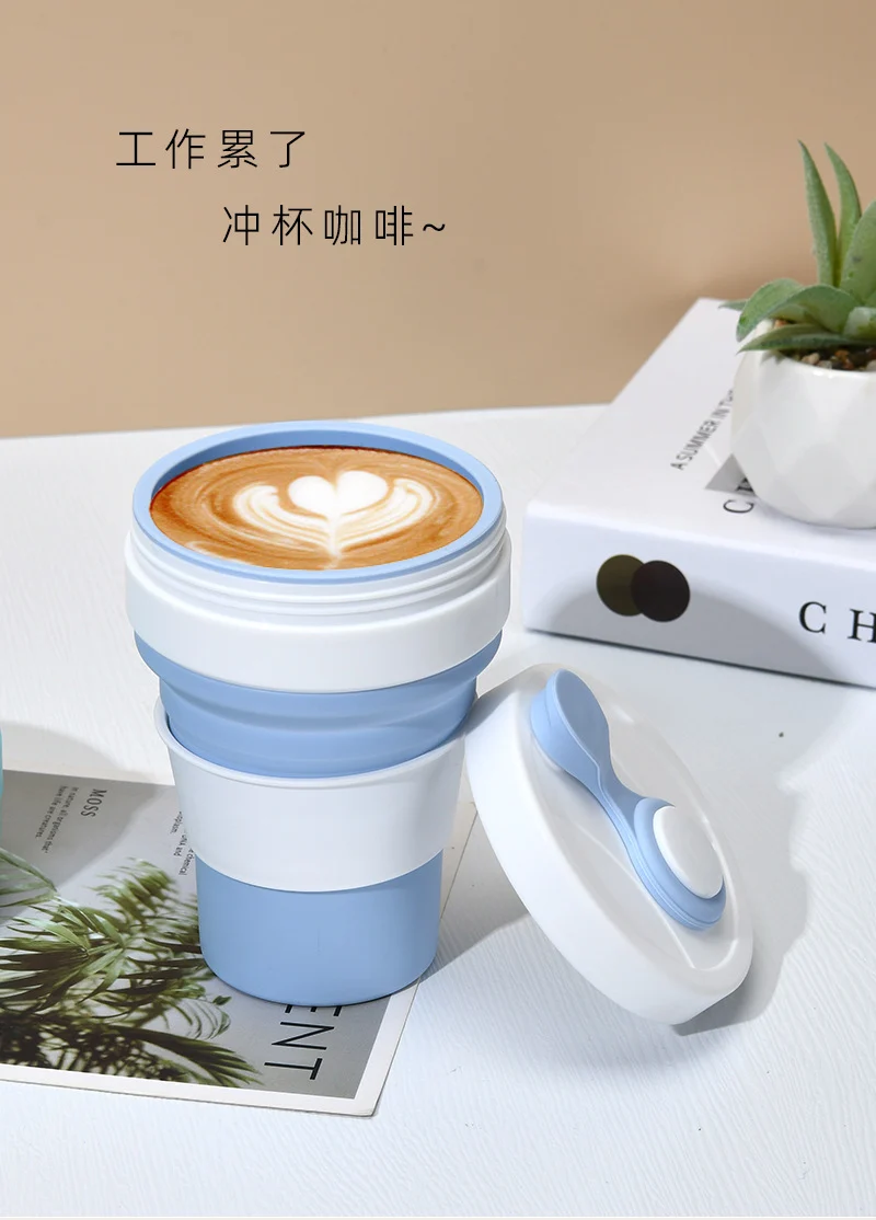 Cross-border folding cup outdoor travel convenient straw folding cup Silicone Collapsible Cup