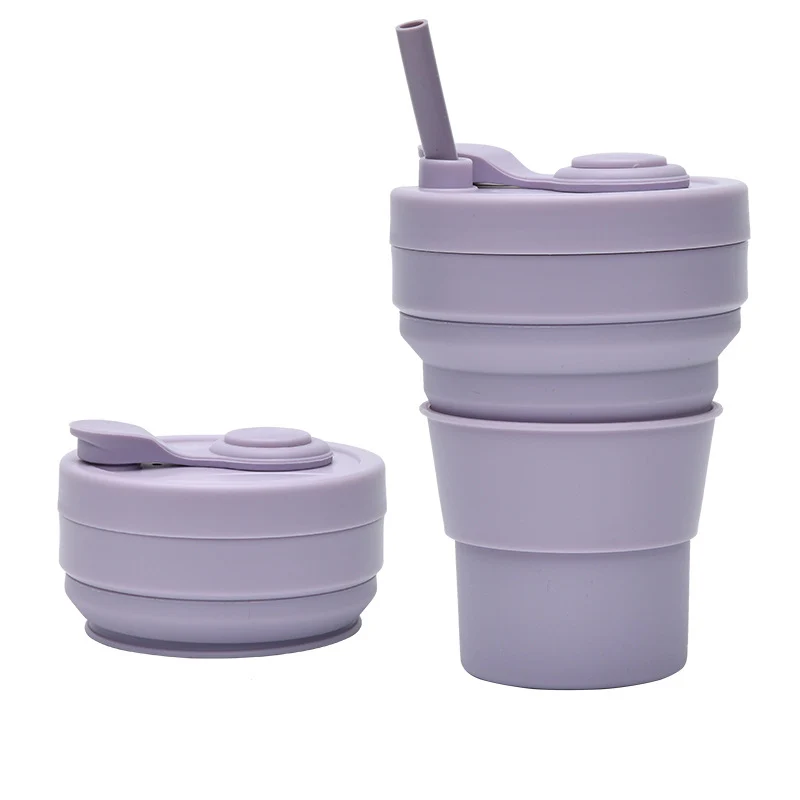 Cross-border folding cup outdoor travel convenient straw folding cup Silicone Collapsible Cup