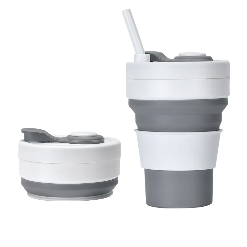 Cross-border folding cup outdoor travel convenient straw folding cup Silicone Collapsible Cup