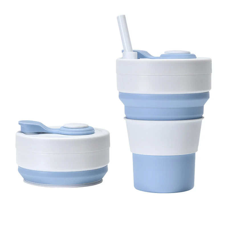 Cross-border folding cup outdoor travel convenient straw folding cup Silicone Collapsible Cup