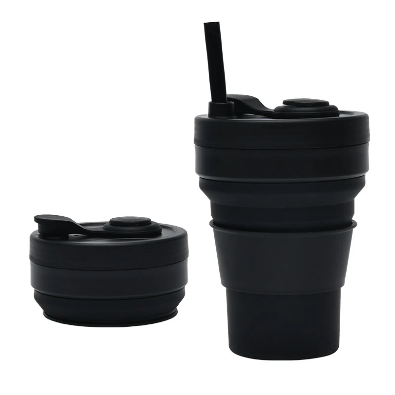 Cross-border folding cup outdoor travel convenient straw folding cup Silicone Collapsible Cup