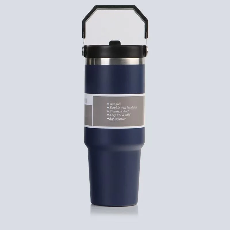 Cross-Border 30oz Stainless Steel Car Cup Large Capacity Car Portable Ice Cup with Straw Single Drink Thermos Cup