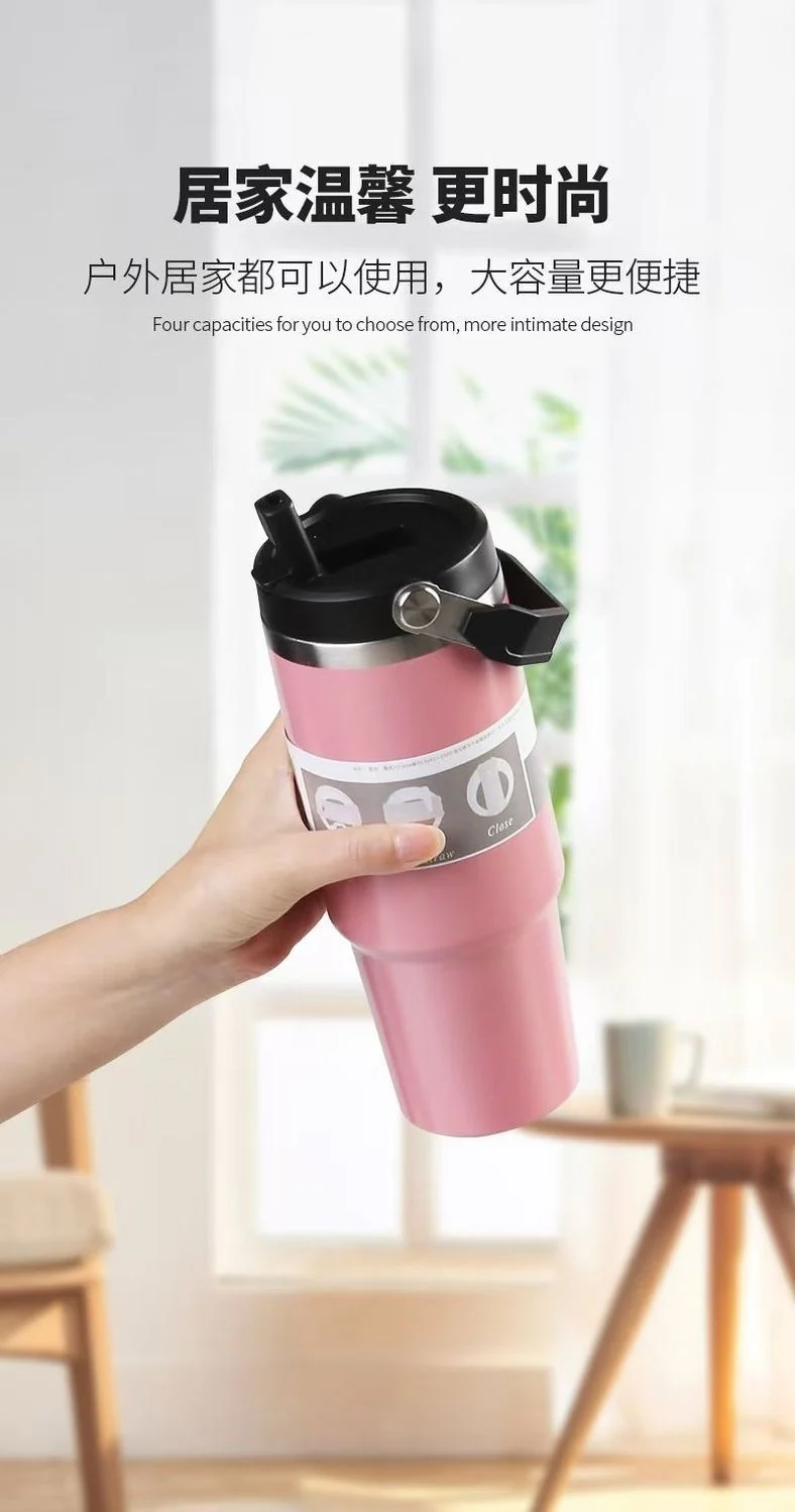 Cross-Border 30oz Stainless Steel Car Cup Large Capacity Car Portable Ice Cup with Straw Single Drink Thermos Cup