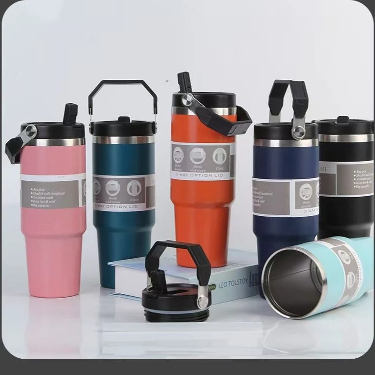 Cross-Border 30oz Stainless Steel Car Cup Large Capacity Car Portable Ice Cup with Straw Single Drink Thermos Cup
