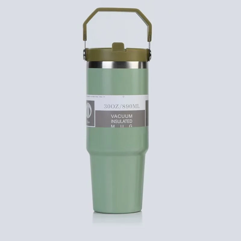 Cross-Border 30oz Stainless Steel Car Cup Large Capacity Car Portable Ice Cup with Straw Single Drink Thermos Cup