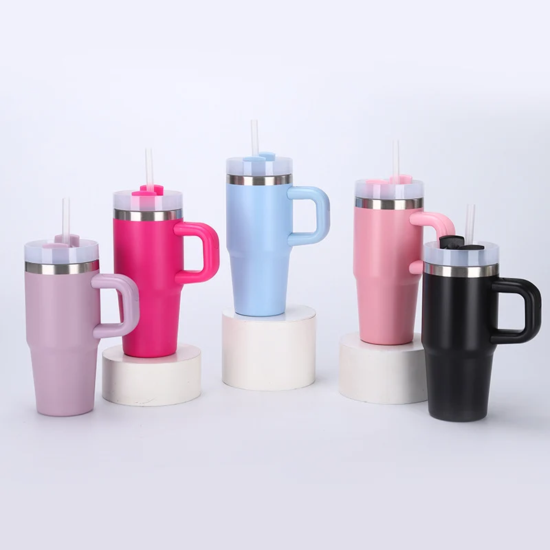 14oz Large-Capacity Handle Car Cup 304 Stainless Steel Thermal Insulation Ice Cup Outdoor High-Looking Straw Cup