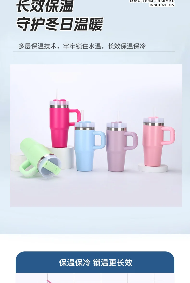 14oz Large-Capacity Handle Car Cup 304 Stainless Steel Thermal Insulation Ice Cup Outdoor High-Looking Straw Cup