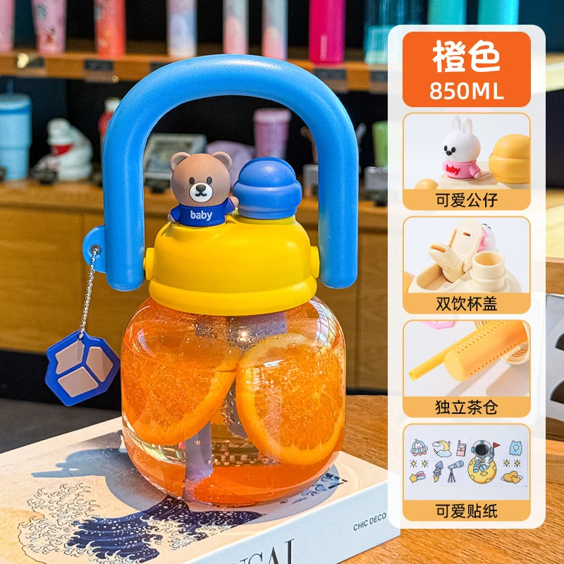 Wholesale Large-Capacity Plastic Straw Cups for Summer, Suitable for Men and Women, with a High Aesthetic Appeal, Portable Outdoor Sports Water Bottles for Children