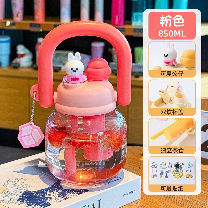 Wholesale Large-Capacity Plastic Straw Cups for Summer, Suitable for Men and Women, with a High Aesthetic Appeal, Portable Outdoor Sports Water Bottles for Children