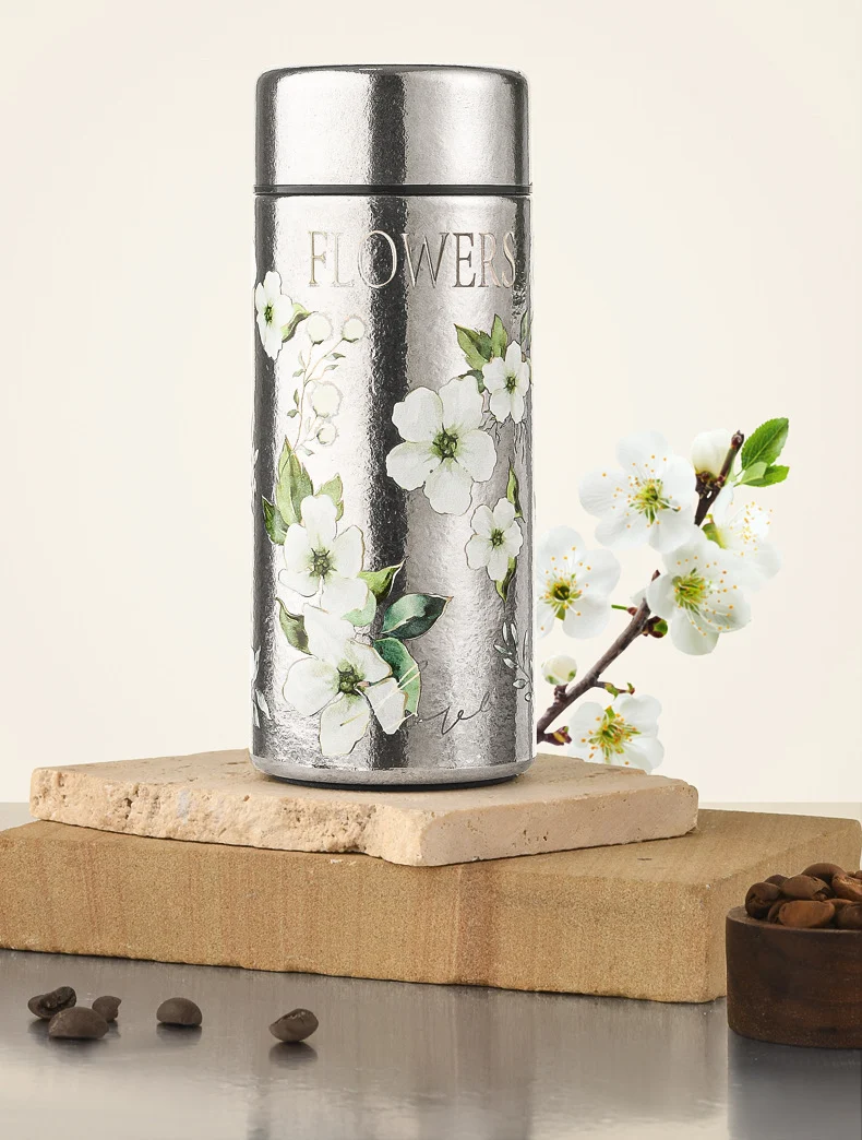 Pocket Insulated Cup Mini Compact Wave Cherry Blossom Rose Pure Titanium Coffee Mug Couple Portable Cute Healing Travel Companion