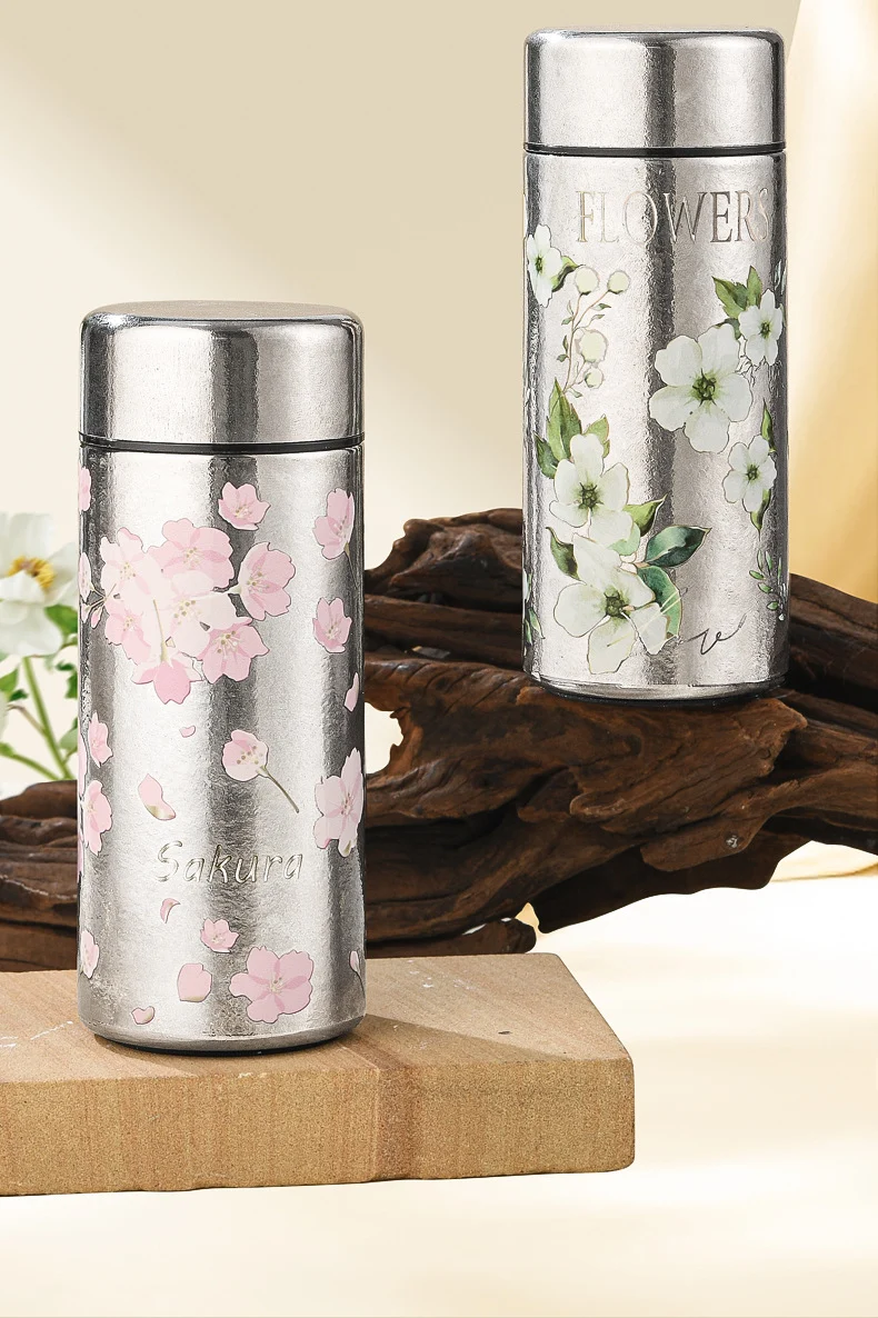 Pocket Insulated Cup Mini Compact Wave Cherry Blossom Rose Pure Titanium Coffee Mug Couple Portable Cute Healing Travel Companion