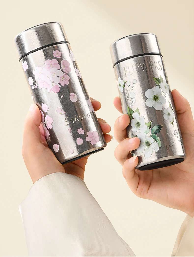 Pocket Insulated Cup Mini Compact Wave Cherry Blossom Rose Pure Titanium Coffee Mug Couple Portable Cute Healing Travel Companion
