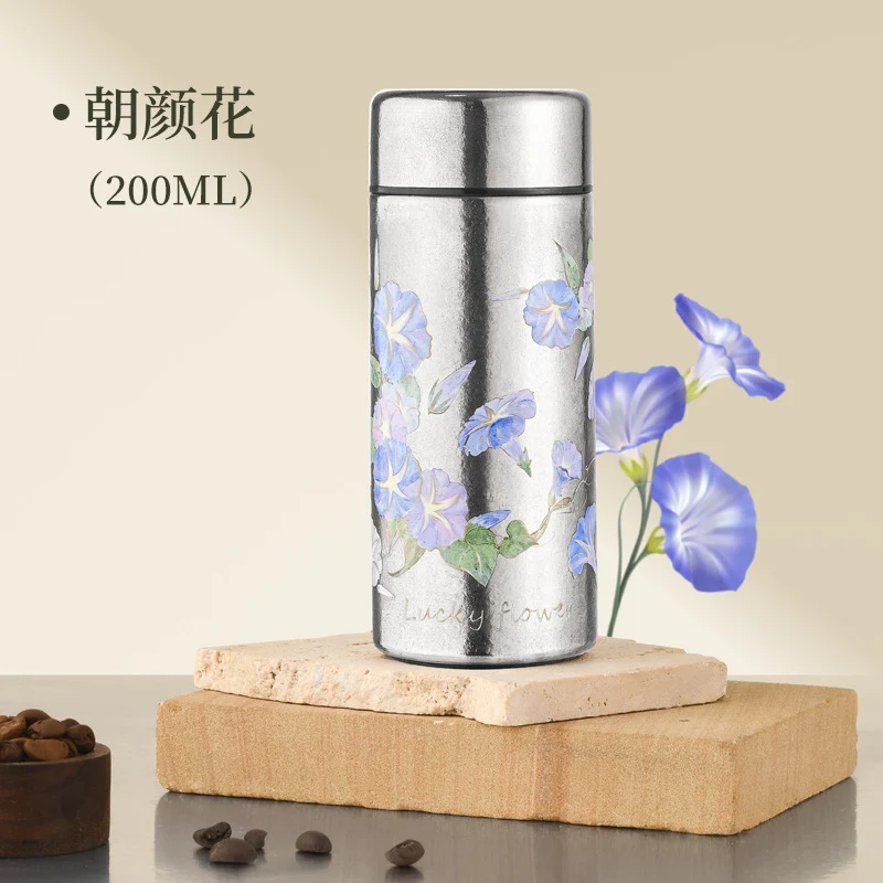 Pocket Insulated Cup Mini Compact Wave Cherry Blossom Rose Pure Titanium Coffee Mug Couple Portable Cute Healing Travel Companion