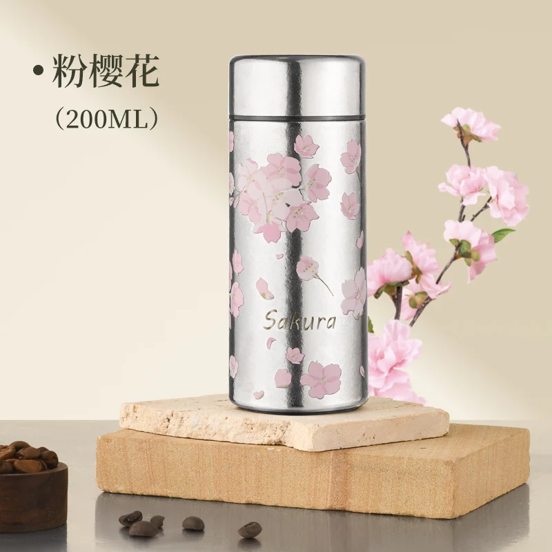 Pocket Insulated Cup Mini Compact Wave Cherry Blossom Rose Pure Titanium Coffee Mug Couple Portable Cute Healing Travel Companion