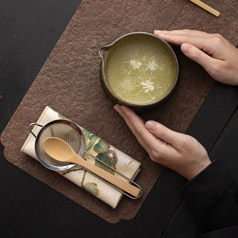 Yao Bian Bamboo Style Ceramic Matcha Four-Piece Set Japanese Matcha Making Tools Tea Bowl Tea Whisk Stand Tea Brush Tea Spoon Accessories