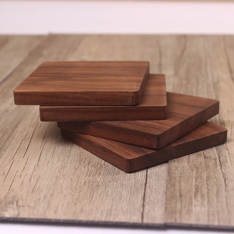 Wooden Coaster Black Walnut Square Coaster Wooden Insulation Pad Solid Wood Coaster Engraved Logo