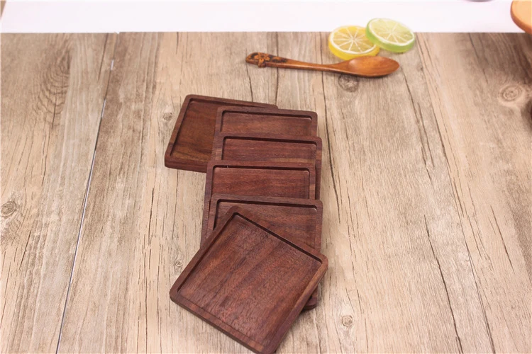 Wooden Coaster Black Walnut Square Coaster Wooden Insulation Pad Solid Wood Coaster Engraved Logo