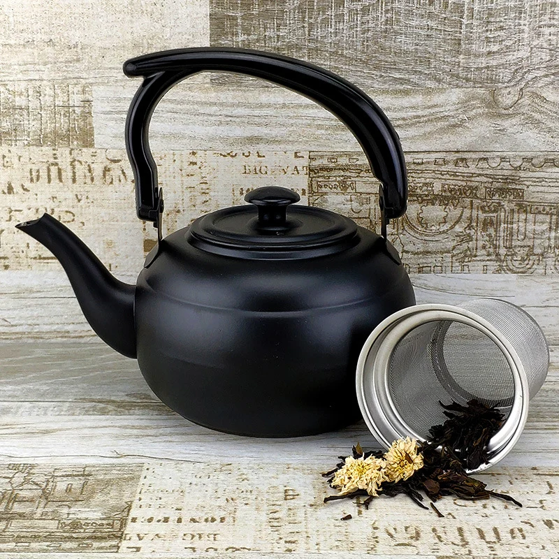 Factory wholesale stainless steel kettle black classic household compact simple teapot restaurant with filter teapot