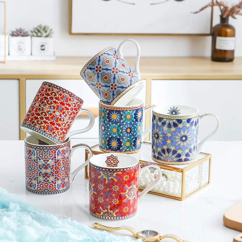 Moroccan Style Gold Ceramic Coffee Mug Office Water Cup Home Breakfast Milk Cup Couple Creative Gift