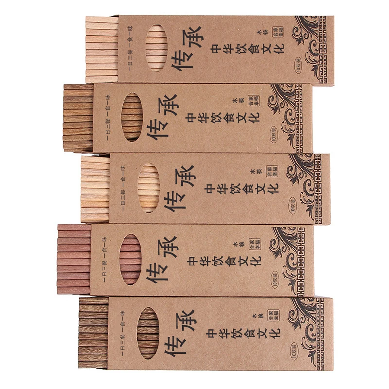 Chicken Wing Wooden Chopsticks Gift Box Set Wooden Tableware Ten Pair of Public Chopsticks Household Cheoppers Unlacquered Rosewood Chopsticks Engraving