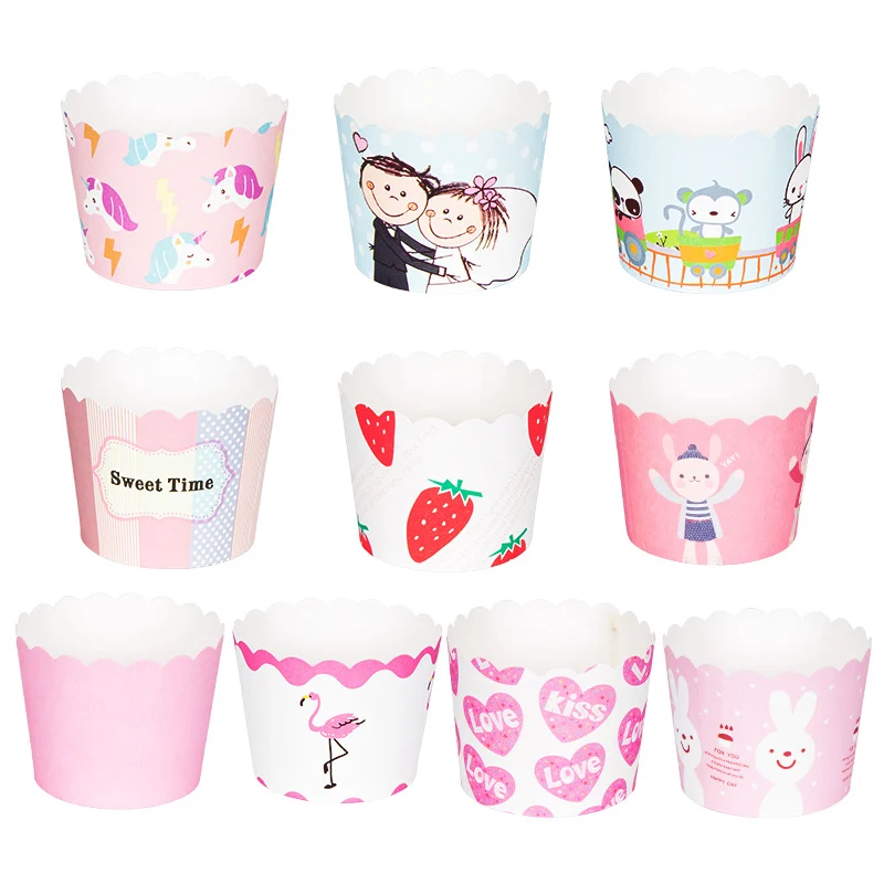 Small Cake Cuppers Mafen Cup High Temperature Baking Chiffon Small Cake Cup Disposable Cute Pattern Paper Cup 50