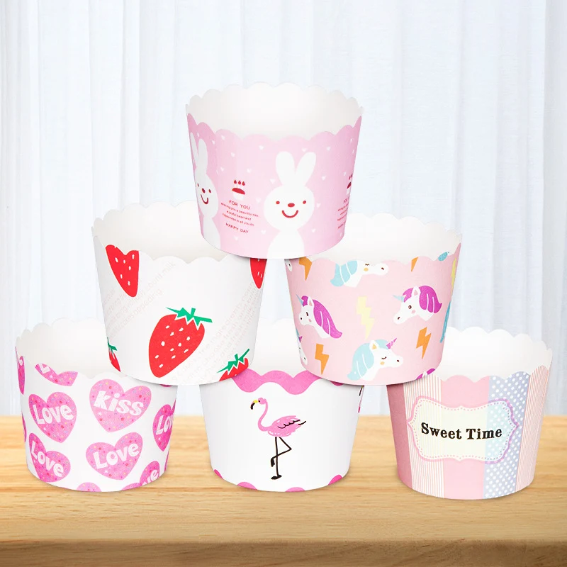 Small Cake Cuppers Mafen Cup High Temperature Baking Chiffon Small Cake Cup Disposable Cute Pattern Paper Cup 50