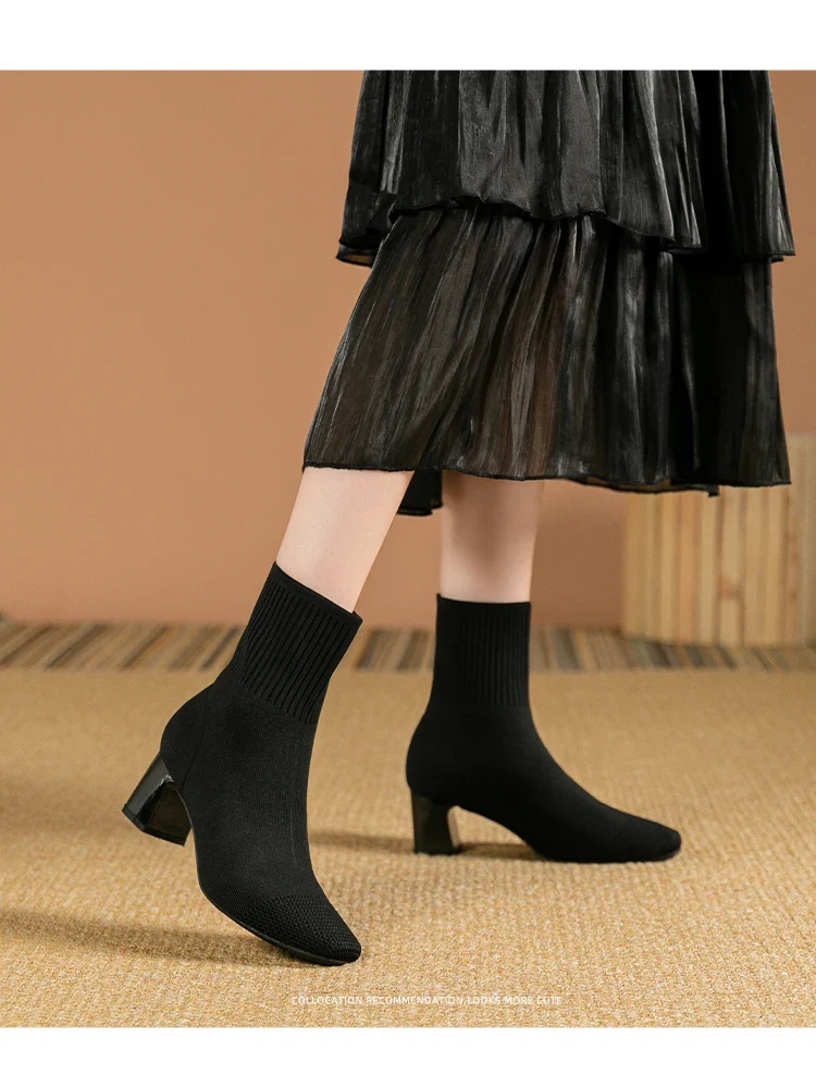 Women's Boots 2025 New Fashion Pointed Soft Knitted Casual Comfortable Shoes (heel height 4.5cm, )
