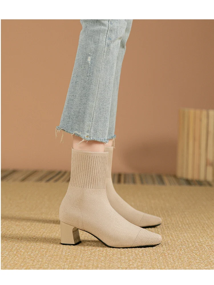 Women's Boots 2025 New Fashion Pointed Soft Knitted Casual Comfortable Shoes (heel height 4.5cm, )