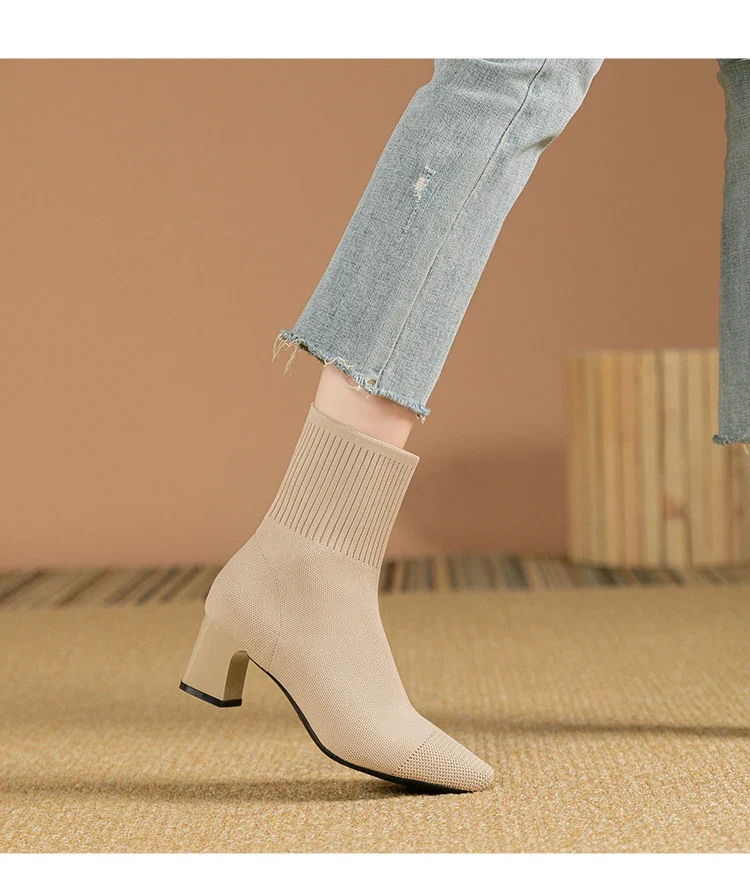Women's Boots 2025 New Fashion Pointed Soft Knitted Casual Comfortable Shoes (heel height 4.5cm, )
