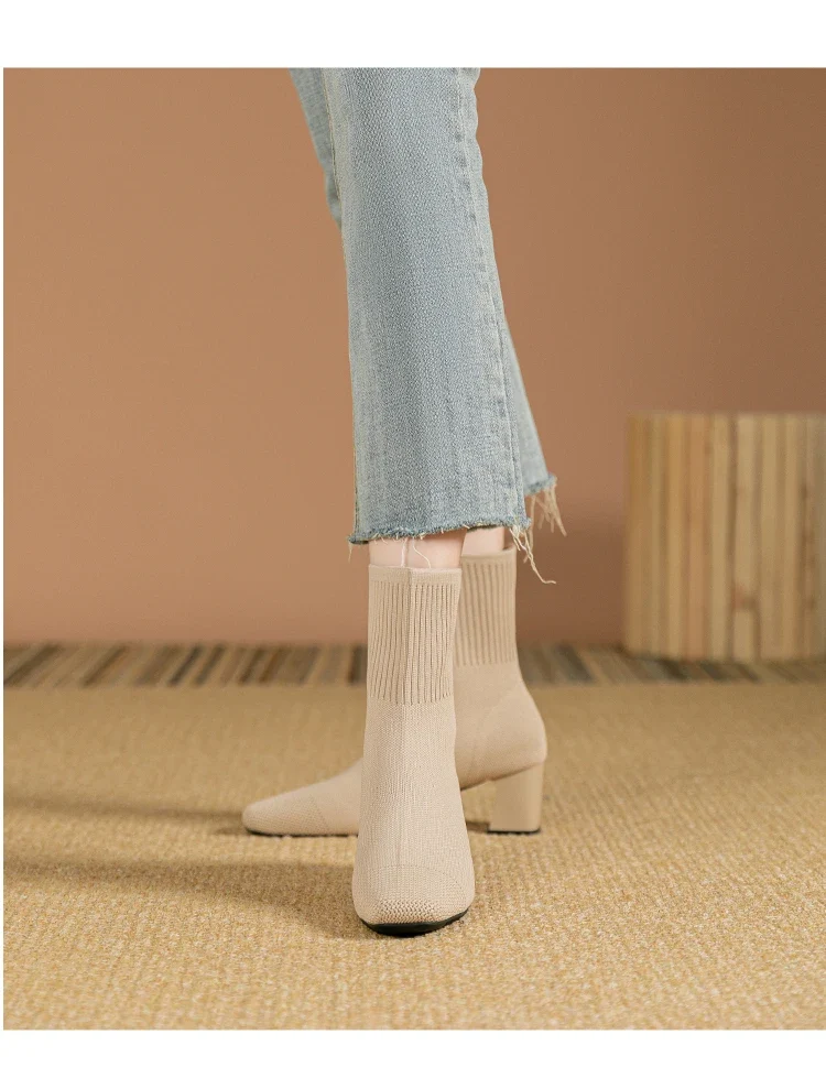 Women's Boots 2025 New Fashion Pointed Soft Knitted Casual Comfortable Shoes (heel height 4.5cm, )