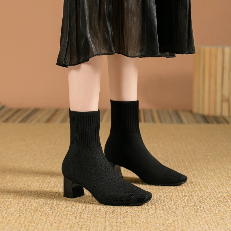 Women's Boots 2025 New Fashion Pointed Soft Knitted Casual Comfortable Shoes (heel height 4.5cm, )