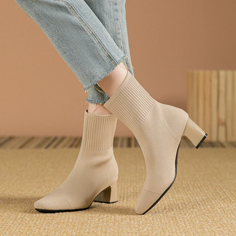 Women's Boots 2025 New Fashion Pointed Soft Knitted Casual Comfortable Shoes (heel height 4.5cm, )
