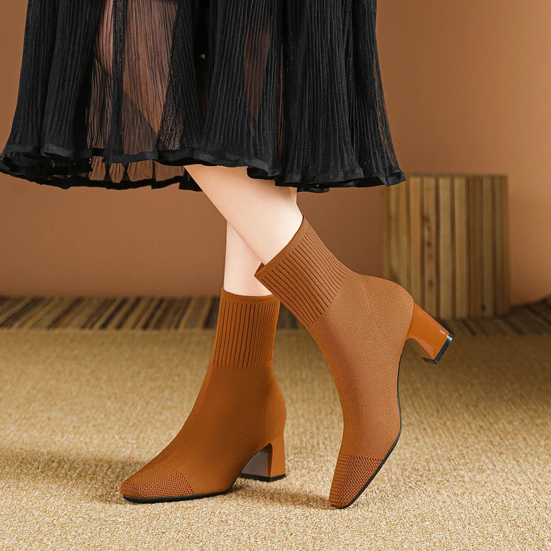 Women's Boots 2025 New Fashion Pointed Soft Knitted Casual Comfortable Shoes (heel height 4.5cm, )
