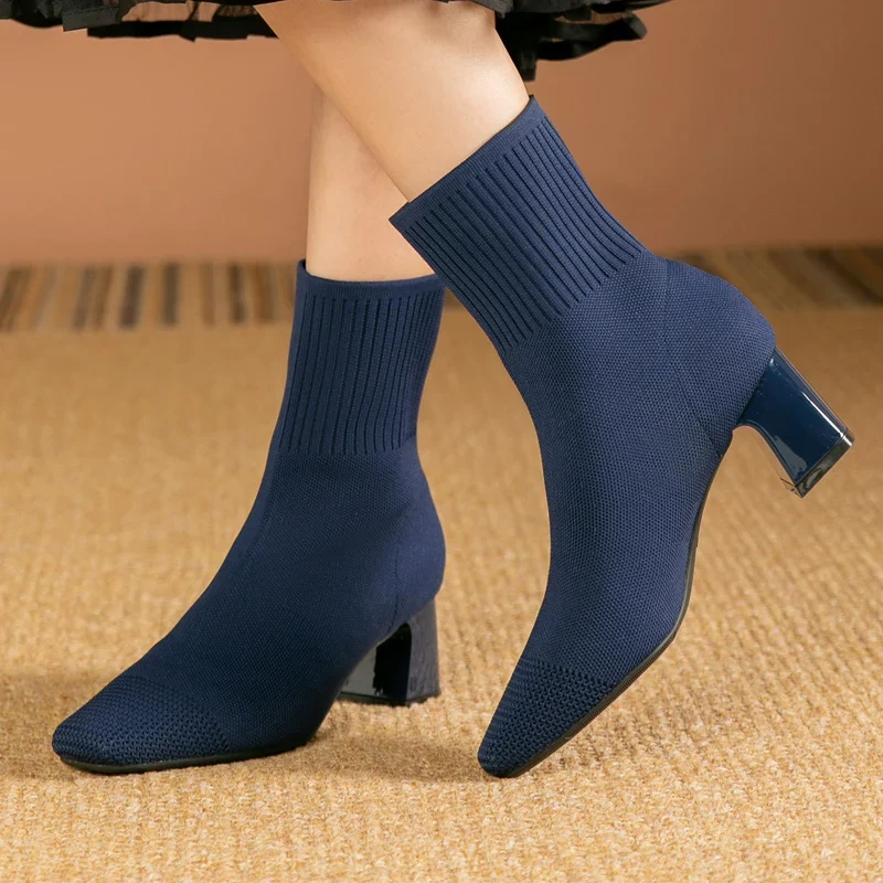 Women's Boots 2025 New Fashion Pointed Soft Knitted Casual Comfortable Shoes (heel height 4.5cm, )