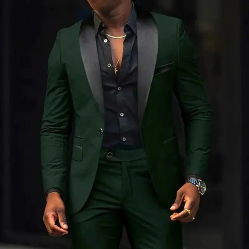 Elegant Wedding Suits 2 Pieces Slim Fit Double Breasted Blazer Tuxedos Groomsmen Suit Male Formal Business Suits(Jacket+Pants)