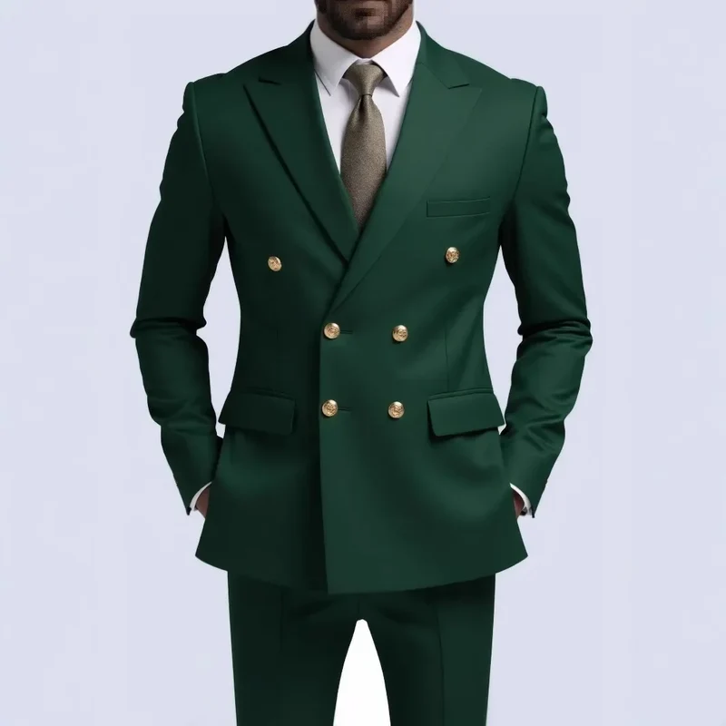 Fashion New Men's Leisure Boutique Business Banquet Solid Color Wedding Double Breasted Slim Fit Suit Blazers Jacket Pants