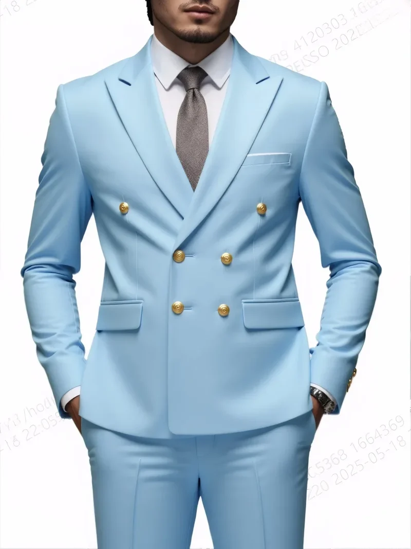 Fashion New Men's Leisure Boutique Business Banquet Solid Color Wedding Double Breasted Slim Fit Suit Blazers Jacket Pants