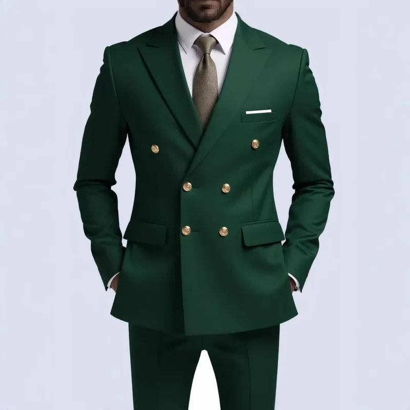 Fashion New Men's Leisure Boutique Business Banquet Solid Color Wedding Double Breasted Slim Fit Suit Blazers Jacket Pants