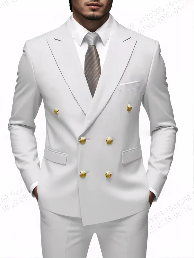 Fashion New Men's Leisure Boutique Business Banquet Solid Color Wedding Double Breasted Slim Fit Suit Blazers Jacket Pants