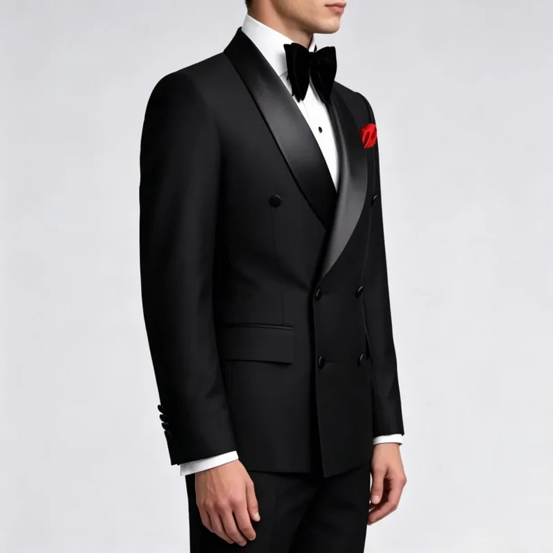 Men Suit Black 2 Pieces Double Button With Black Lapel For Wedding Groom Business Birthday Banquet Work Suit Jacket And Pants
