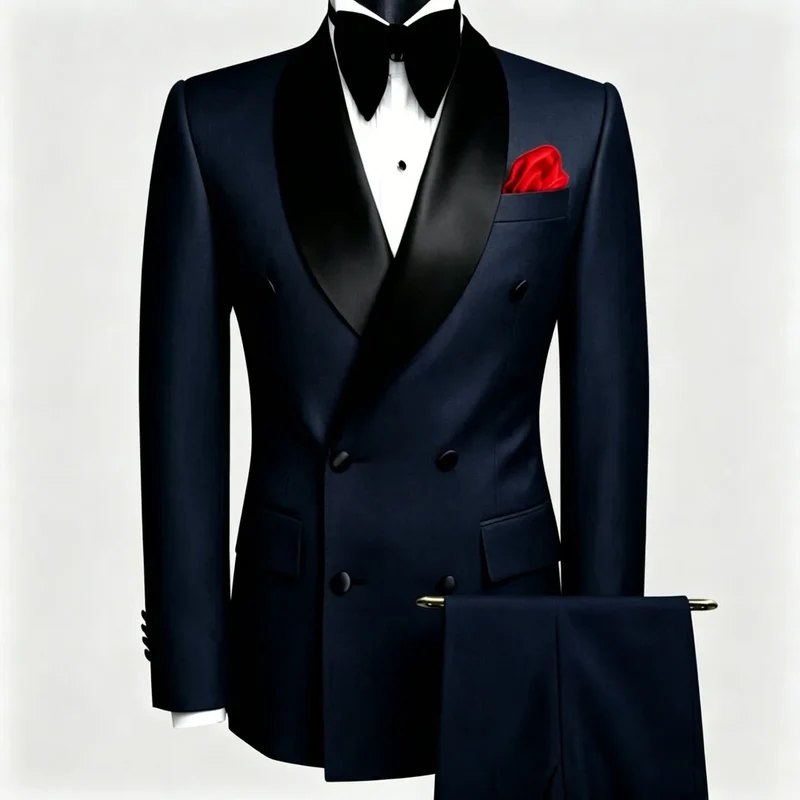 Men Suit Black 2 Pieces Double Button With Black Lapel For Wedding Groom Business Birthday Banquet Work Suit Jacket And Pants