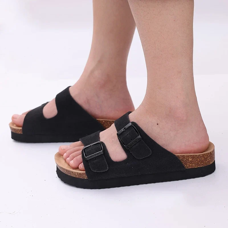 Shevalues Cork Sole Slippers For Women Men Classic Suede Summer Sandals With Arch Support Fashion Orthopedic Beach Cork Shoes