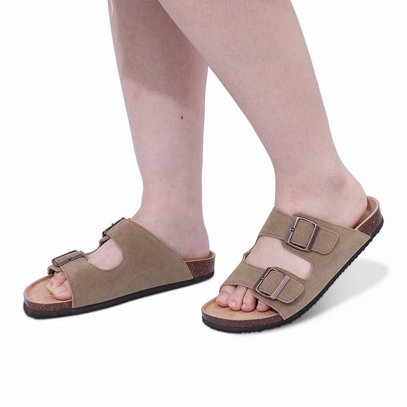 Shevalues Cork Sole Slippers For Women Men Classic Suede Summer Sandals With Arch Support Fashion Orthopedic Beach Cork Shoes