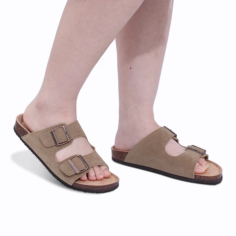 Shevalues Cork Sole Slippers For Women Men Classic Suede Summer Sandals With Arch Support Fashion Orthopedic Beach Cork Shoes