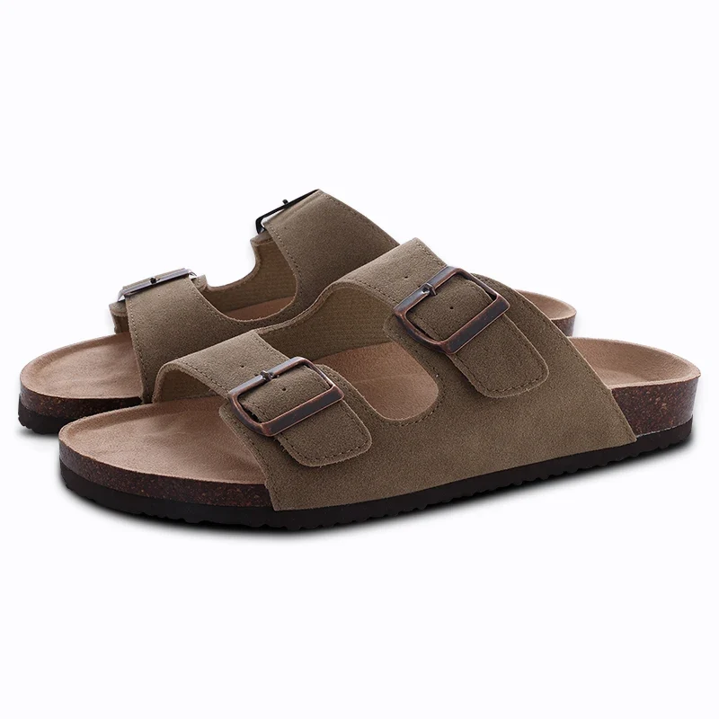 Shevalues Cork Sole Slippers For Women Men Classic Suede Summer Sandals With Arch Support Fashion Orthopedic Beach Cork Shoes