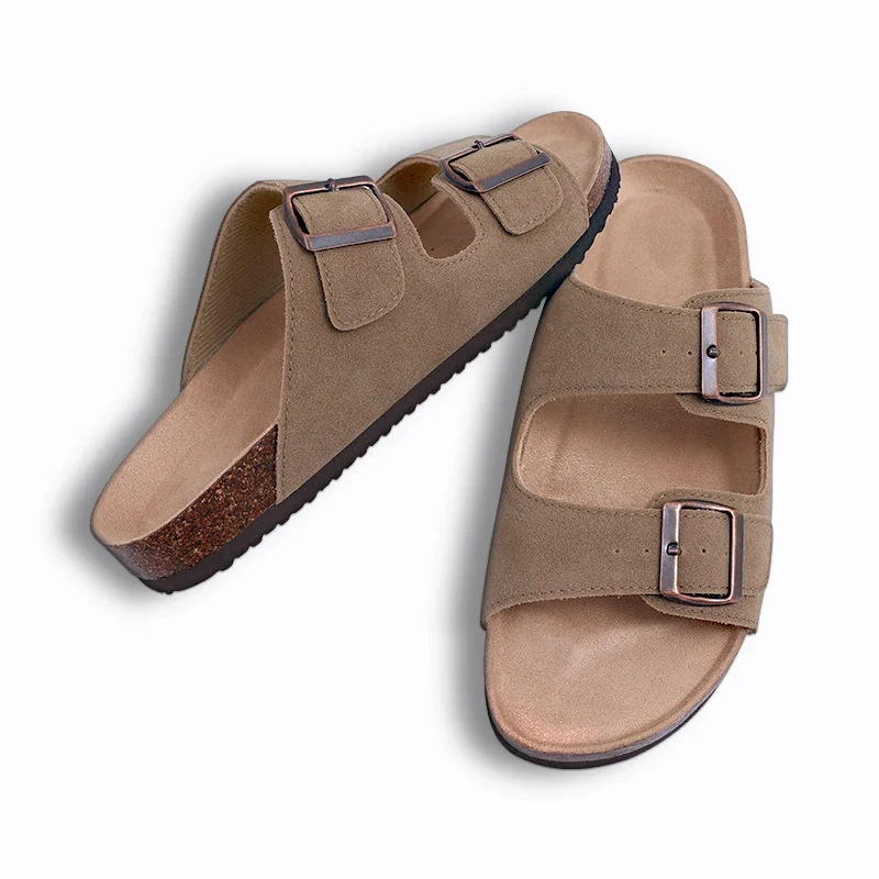 Shevalues Cork Sole Slippers For Women Men Classic Suede Summer Sandals With Arch Support Fashion Orthopedic Beach Cork Shoes
