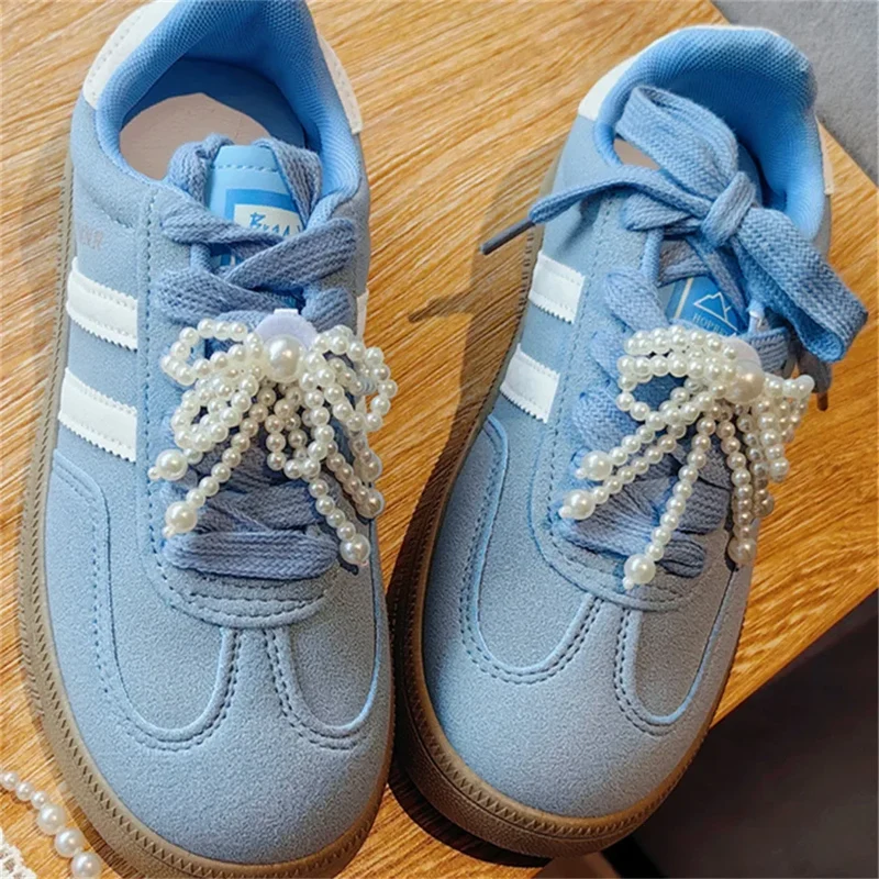 Fashion Lace Pearl Bow Shoe Laces Shoe Flower Buckle Premium Decorative Shoe Charm Accessories Charms for Sneakers Decorative